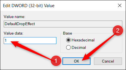 Set the Value Data box to 1 and click OK.