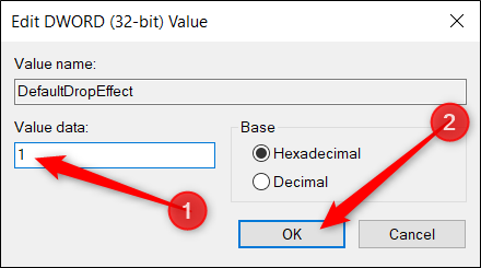 Set the Value Data box to 1 and click OK.