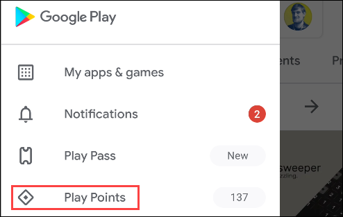 google play points from menu