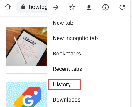 select history from the menu
