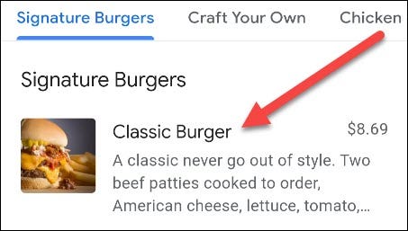 select an item from the menu