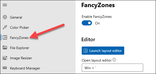 select the fancyzones tab