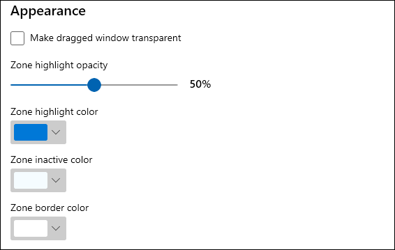 appearance options