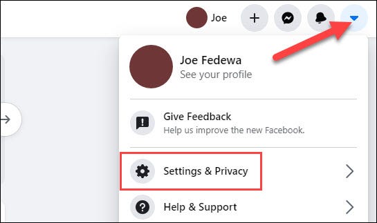 click arrow and select settings and privacy
