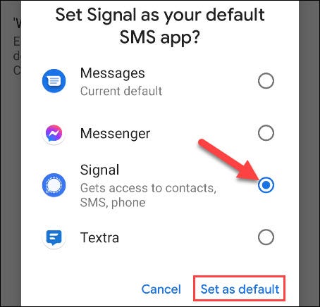 choose Signal as default sms app