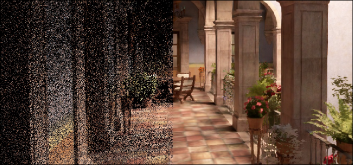 noisy image smoothed out with NVIDIA denoiser