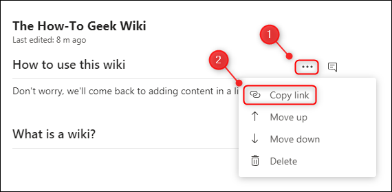 The Copy link section menu option.
