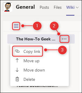 The Copy link page menu option.