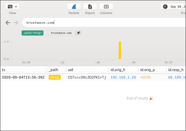 Searching for trustwave.com in Brim.