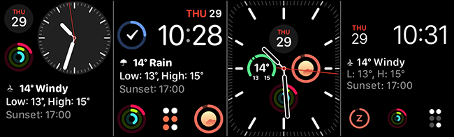 The Modular, Modular Compact, Infograph Modular, and Meridian watch faces for complications.