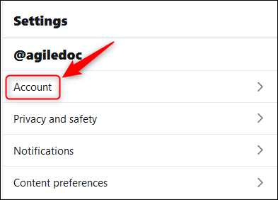 The Settings menu with the Account option highlighted.