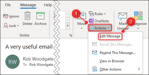 The Actions option and Edit Message menu option.