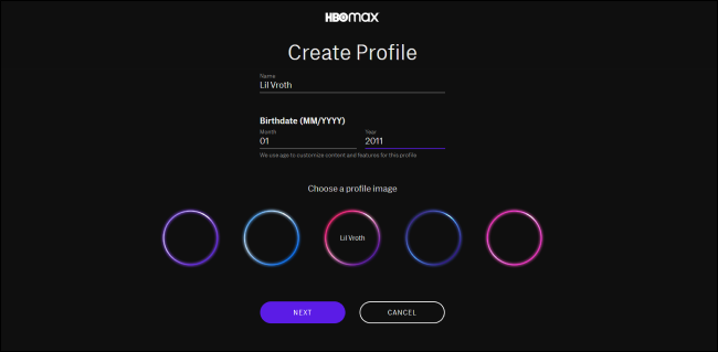 HBO Max Create Profile