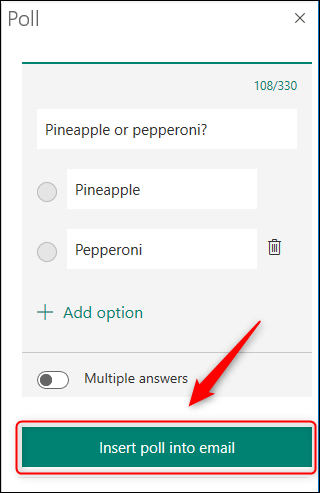The Insert poll into email button.