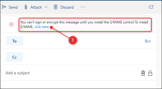 The message stating that the S/MIME control needs to be installed.