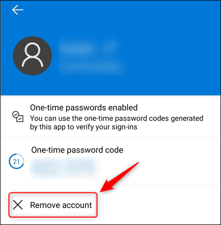 Tap Remove Account in Microsoft Authenticator.