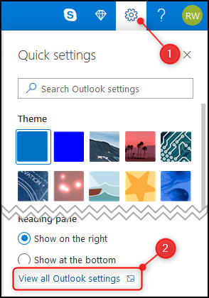 The Outlook web app's View all Outlook settings option.