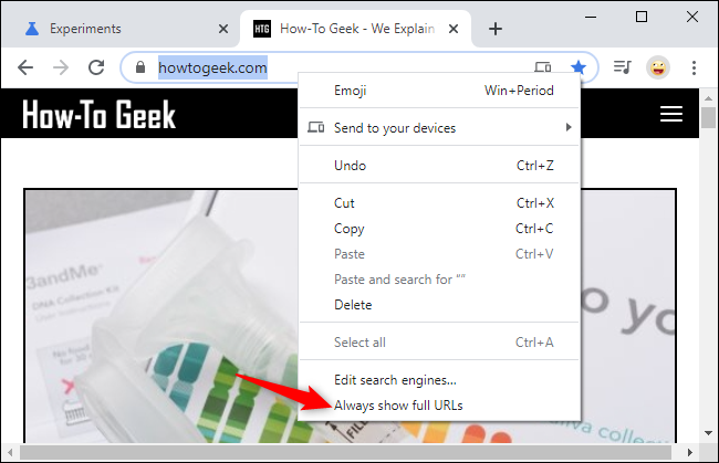 Enabling Always show full URLs in Chrome