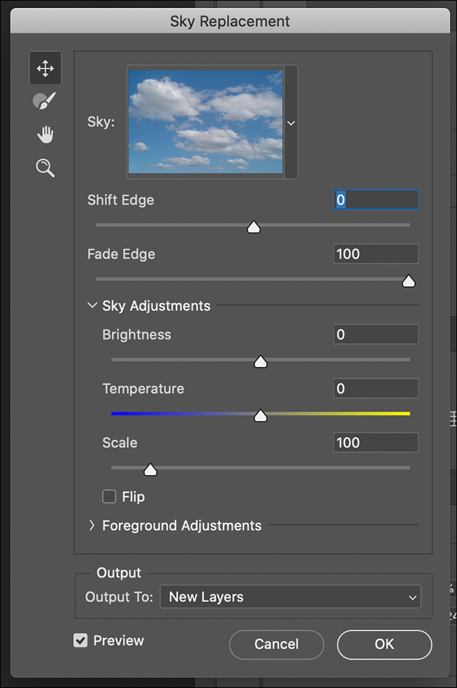 close up of sky replacement tool