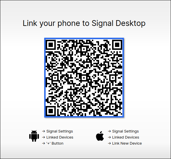 Signal client displaying the sync QR code 