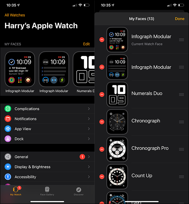 The All Watches menu on an iPhone.