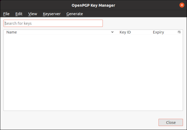OpenPGP Key Manager dialog box