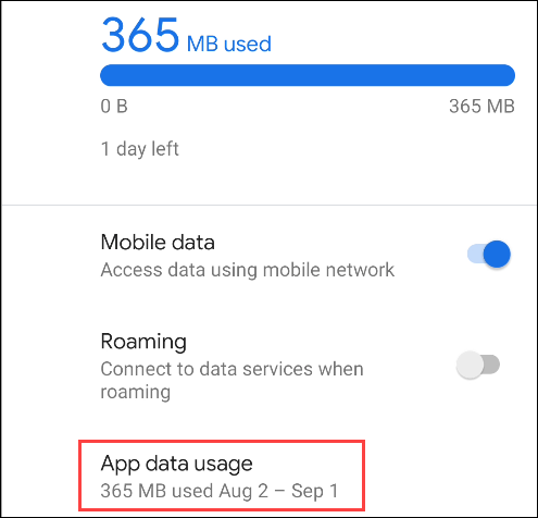 tap data usage in the mobile network settings