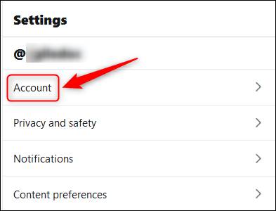 The Settings menu with the Account option highighted.