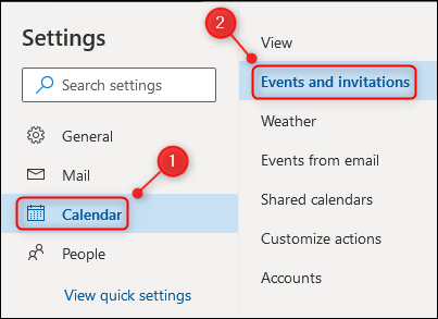 The Events and invitations menu option.