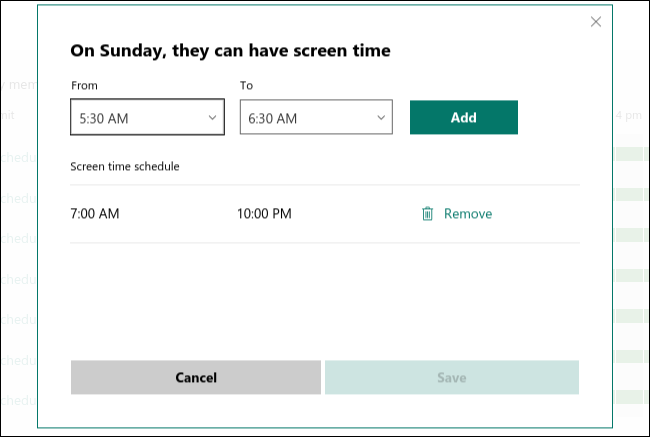 Screen time schedule for Sunday in the calendar.