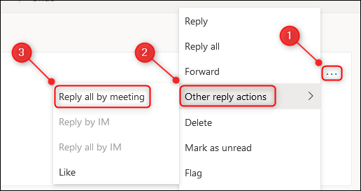 The Other reply actions and Reply all by meeting menu options.