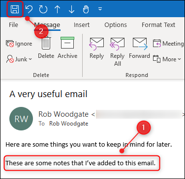 The edited body of an email and the Save button.