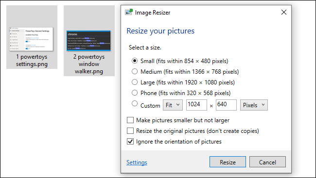 Using Windows 10's Image Resizer PowerToy