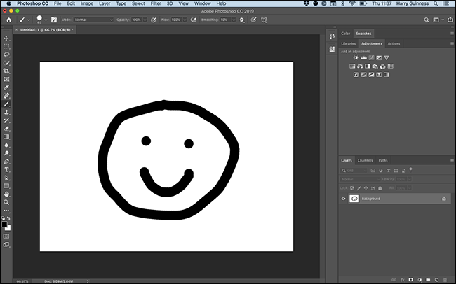 A painting of a smiley in Photoshop.