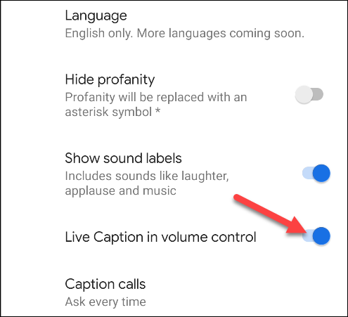 Toggle-On Live Caption in Volume Control.