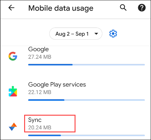 select an app from the mobile data usage list