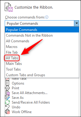 Change Popular Commands to All Tabs.