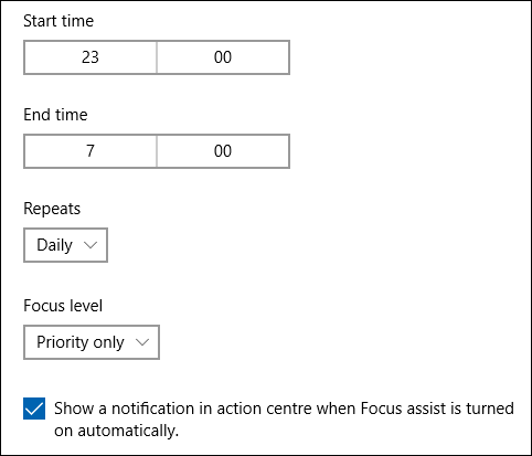 The time options in the During these times rule.