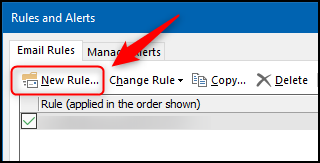 The New Rule option in the Rules and Alerts panel.