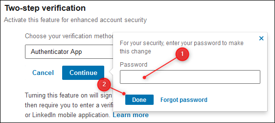 The Password entry field and the Done button.