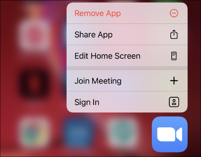 An app icon's long-press context menu showing the Remove App option.