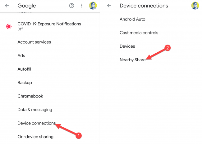 device connections nearby share
