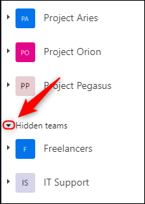The arrow next to Hidden teams.