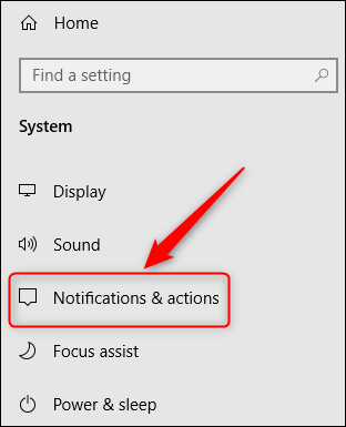 The Notifications & actions menu option.