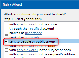 The sent to people or public group in the Rule Wizard.