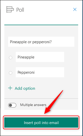 The Insert poll into email button.