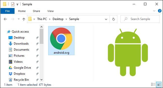Previewing an SVG file in File Explorer's Preview pane.