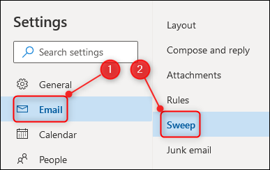 The Sweep settings option.