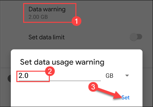 enter a number for the data usage warning