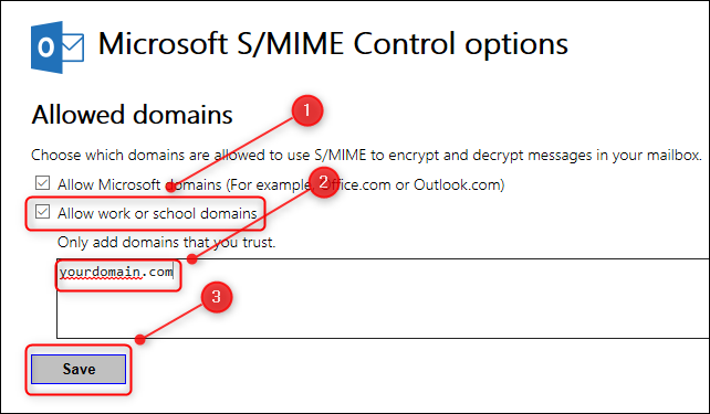 The S/MIME Control options panel.